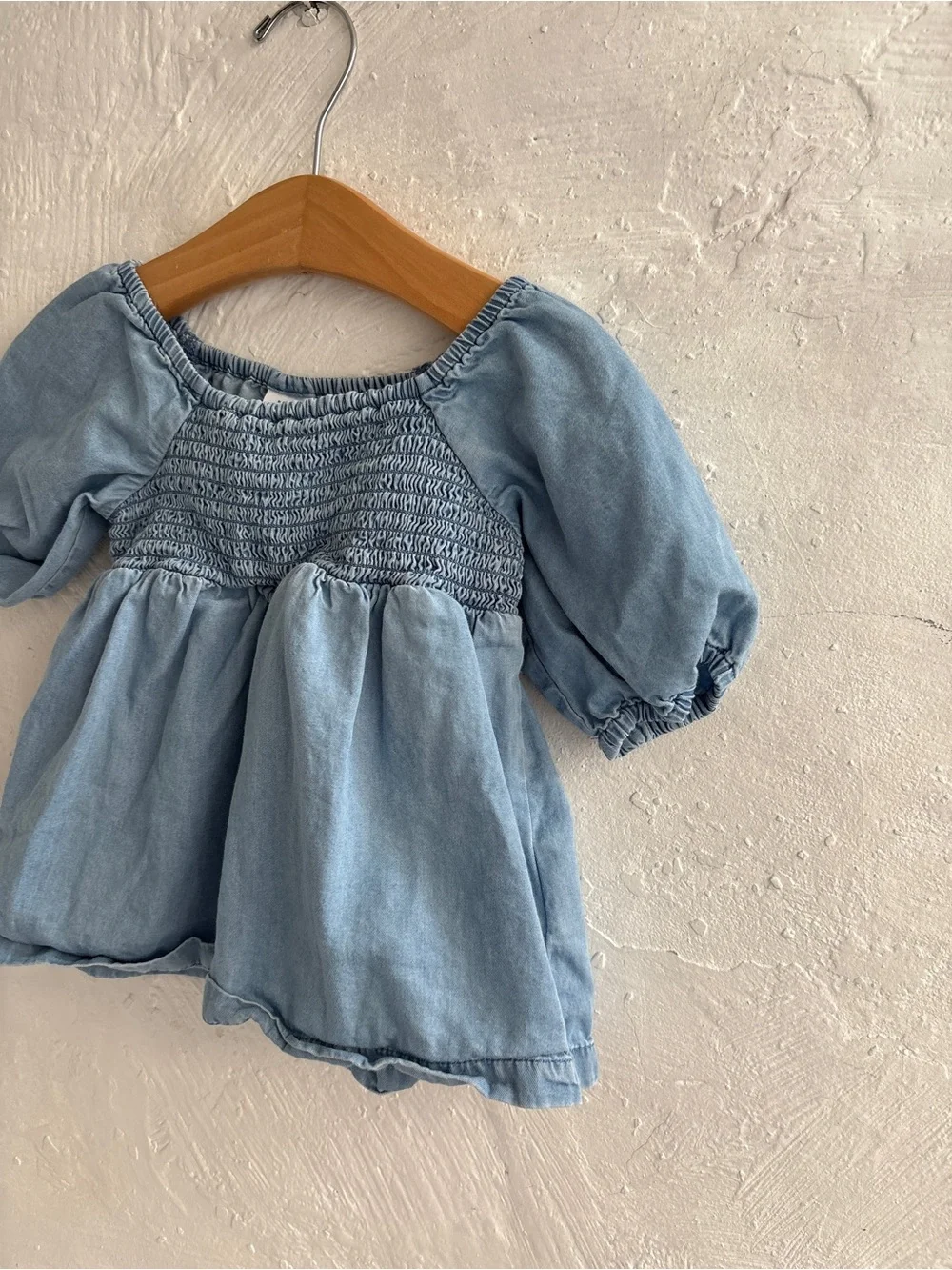 3T girls smocked denim style peplum top 100% cotton